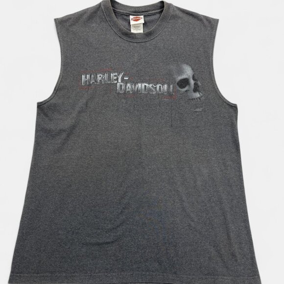 Harley Davidson Men's Large Tank Top Muscle Shirt Skull Motorcycle Biker Gray - Picture 1 of 9